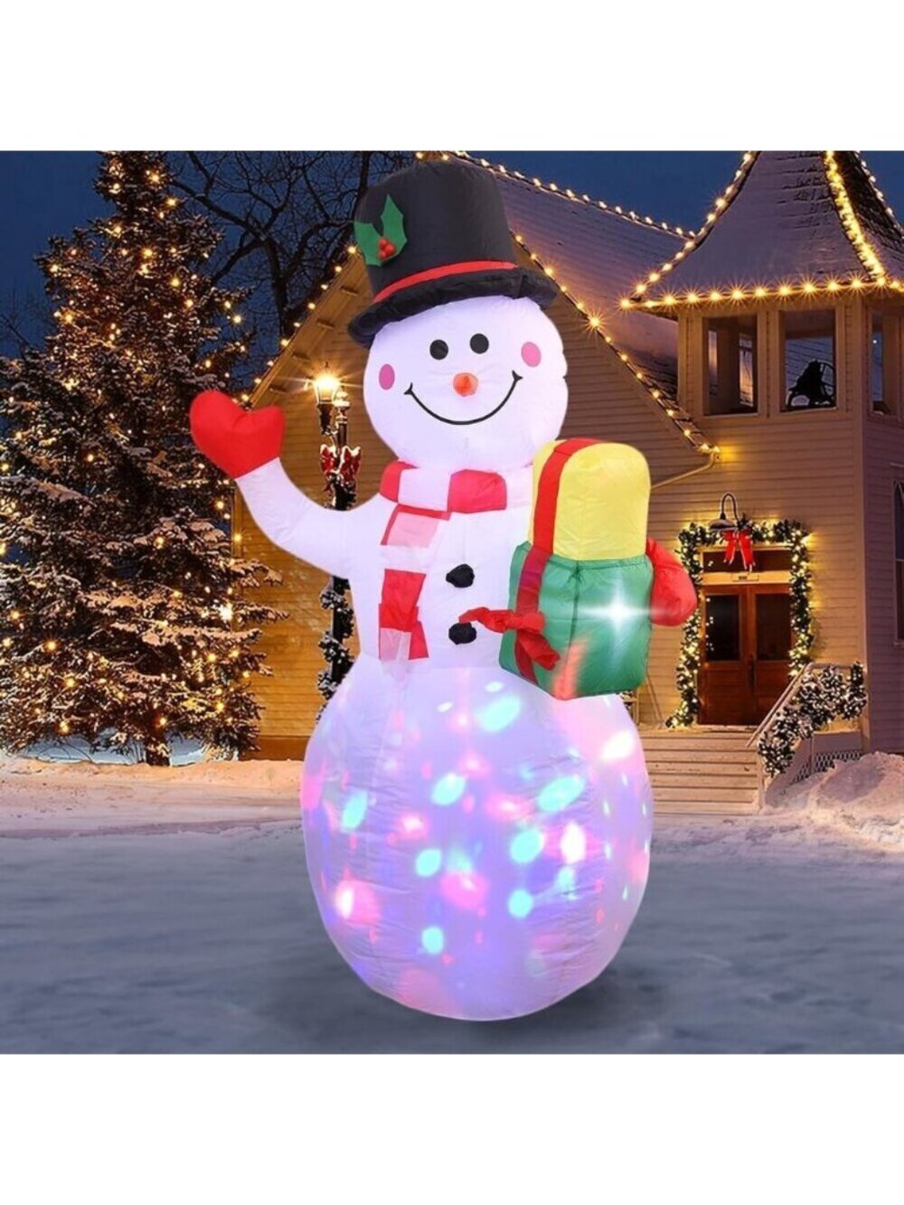 5FT Inflatable Snowman with Rotating LED Lights for Christmas Yard Decor